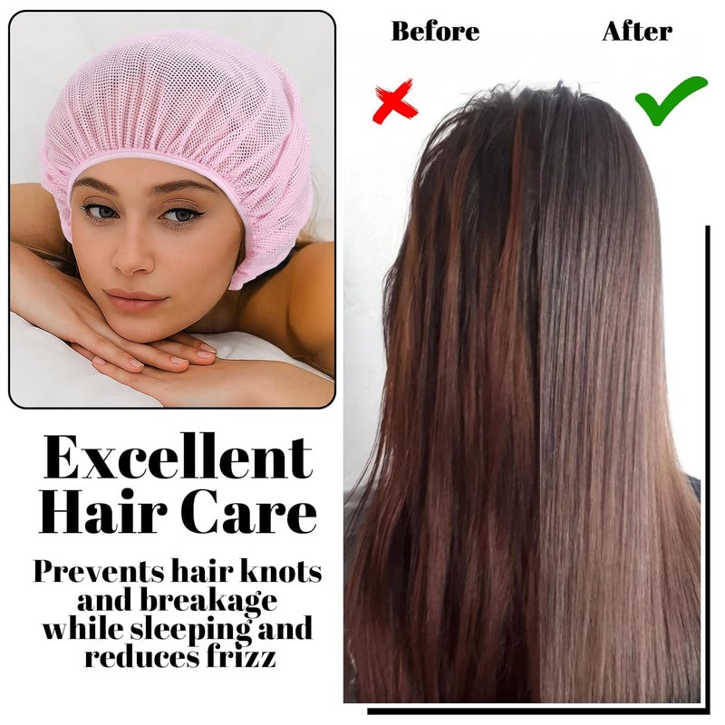 guduling 6pcs Hair Net for Sleeping, Net Plopping Cap for Drying Curly Hair, Elastic Band, Suitable for Drying Hairs, Kitchen, White, Pink, Black - Image 2